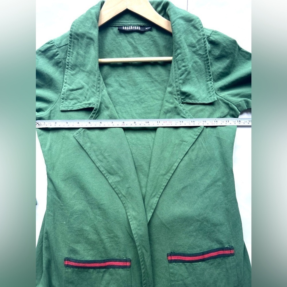 SASSAFRAS Women Longline Full Sleeve Green Shrug open jacket coat medium - Picture 6 of 9